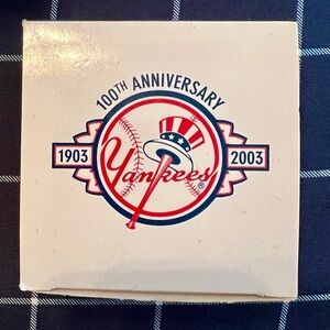 New York Yankees 100th Anniversary wrist watch in baseball themed tin.